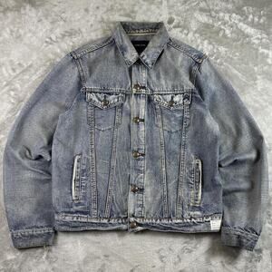 Adam Levine Distressed Denim Trucker Jacket Mens Large Light Wash Vintage Style